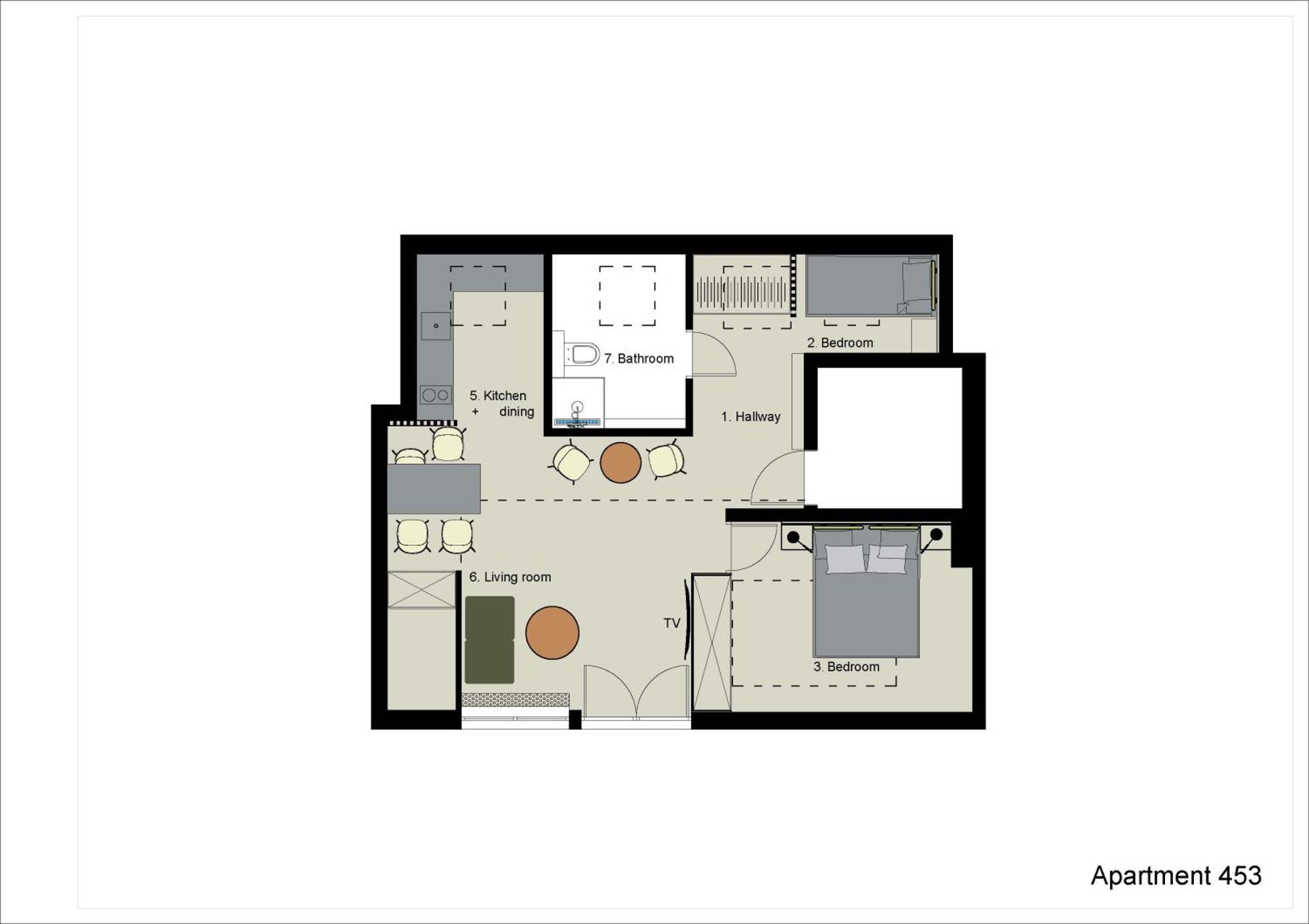 APP453 mit einem Schlafzimmer und Balkon